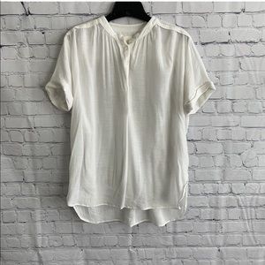 Anthropologie Maeve White Ruffle Crepe Pleated Ivory Blouse Gauge Tunic